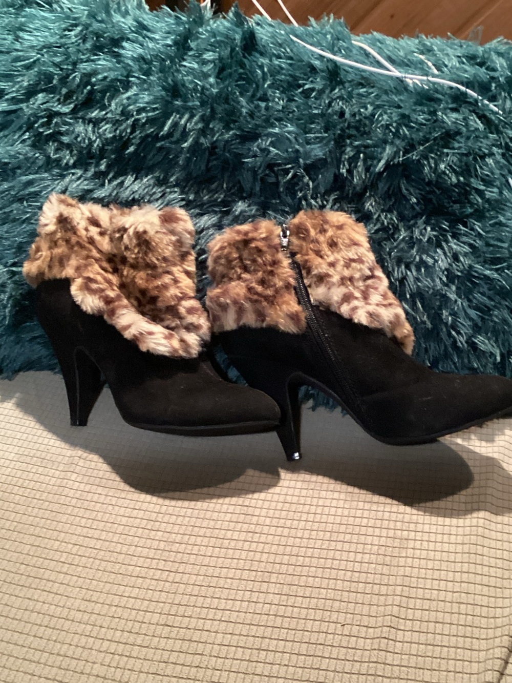 Dollhouse Black Ankle Boots with Faux Fur Cuff